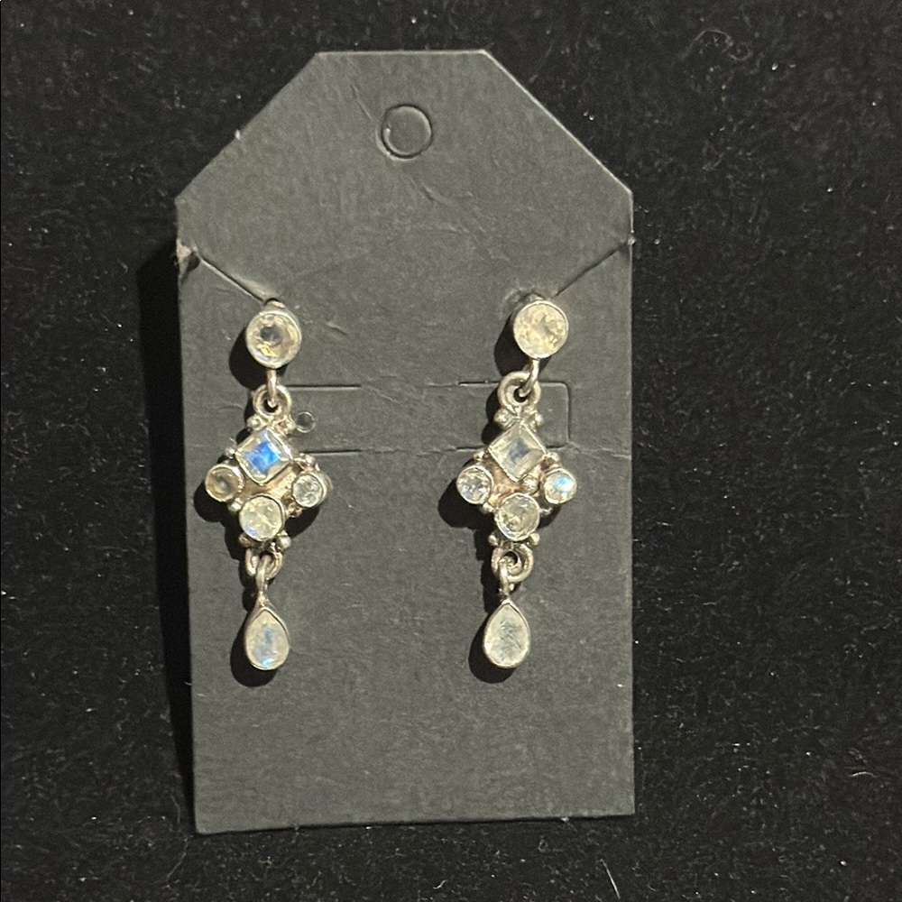Vintage .925 Silver, Crystal, and Opal Drop Earrings
